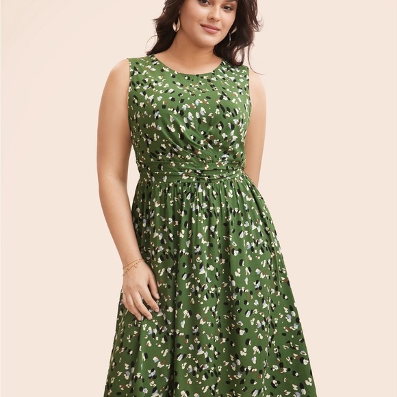 BloomChic grayish/green Sleeveless Abstract  Midi Dress 18-20 w/pockets NWT - Picture 2 of 10